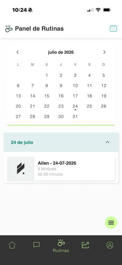 Calendario de entrenamientos